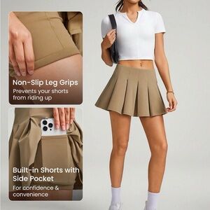 Glow Mode Tan Pleated Skirt Color Camel